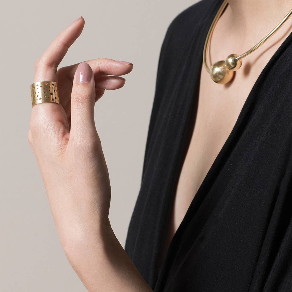Moon Adjustable Cuff Ring | Brass