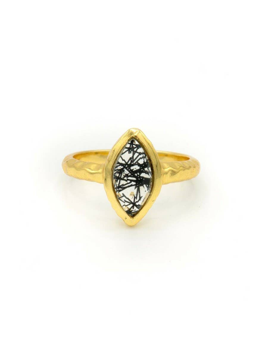 Almond Black Rutile Ring - Brass