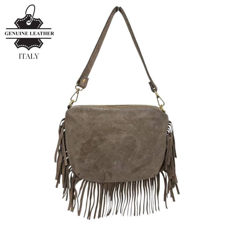 Italian Suede Crossbody Bag with Fringes