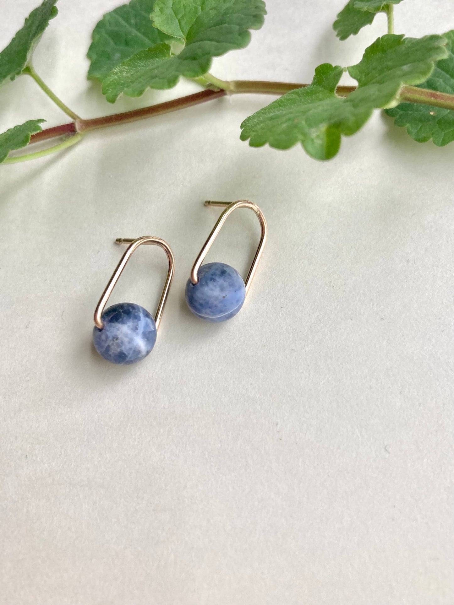 Cove Stud - Minimal Gemstone Arc Frame Stud in Cool Tones