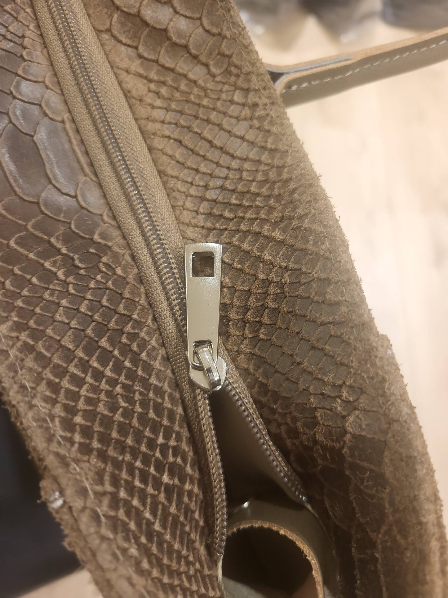 LOLA – Italian Python-Embossed Leather Bag – Dark Taupe