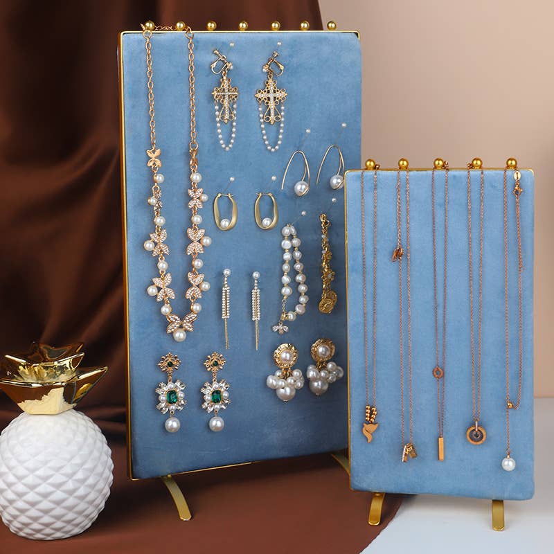 Vintage Inspired 2-Sided Velvet Jewelry Display Panel Stand
