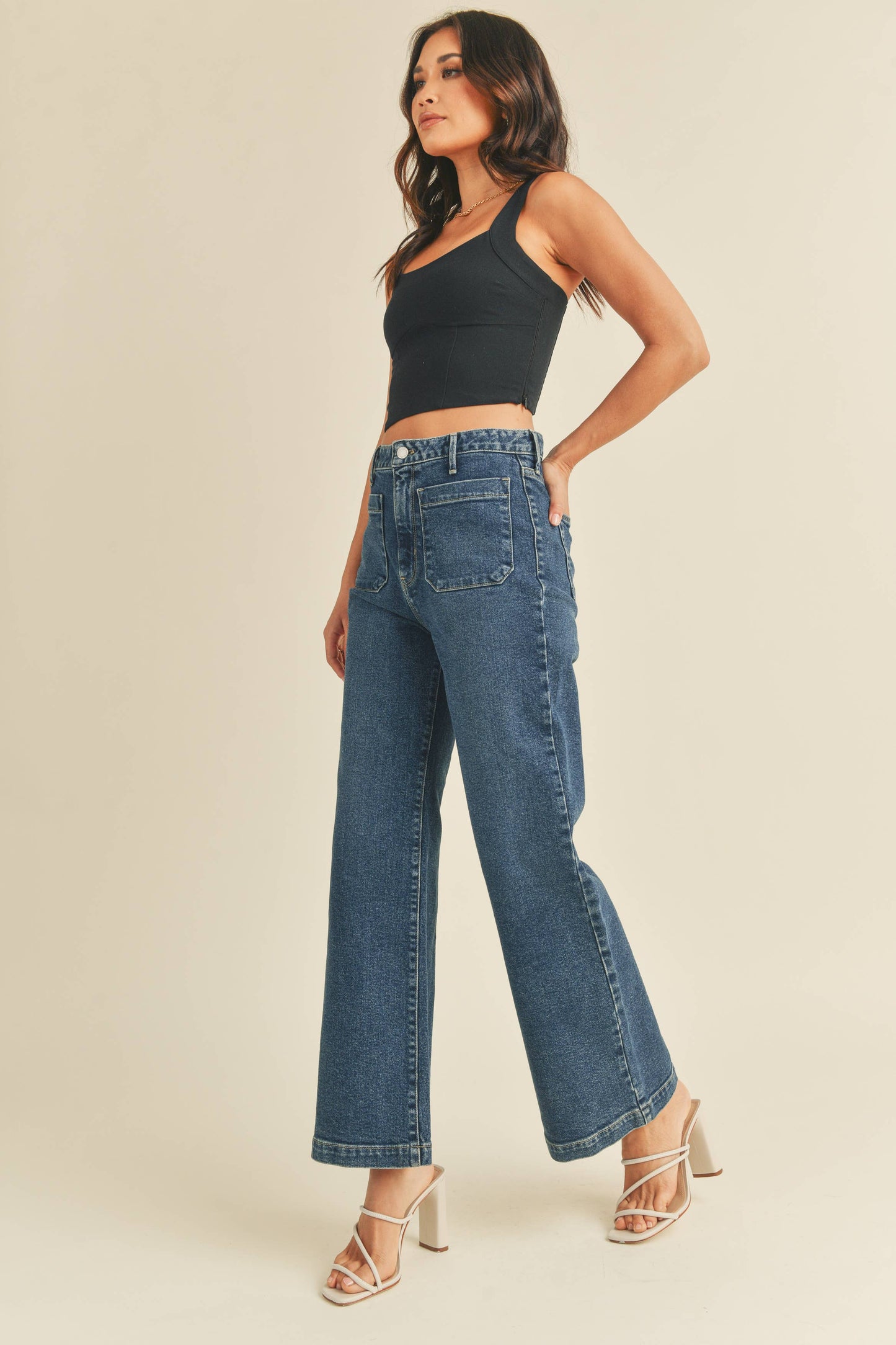 Patch Pocket Wide Leg Jeans