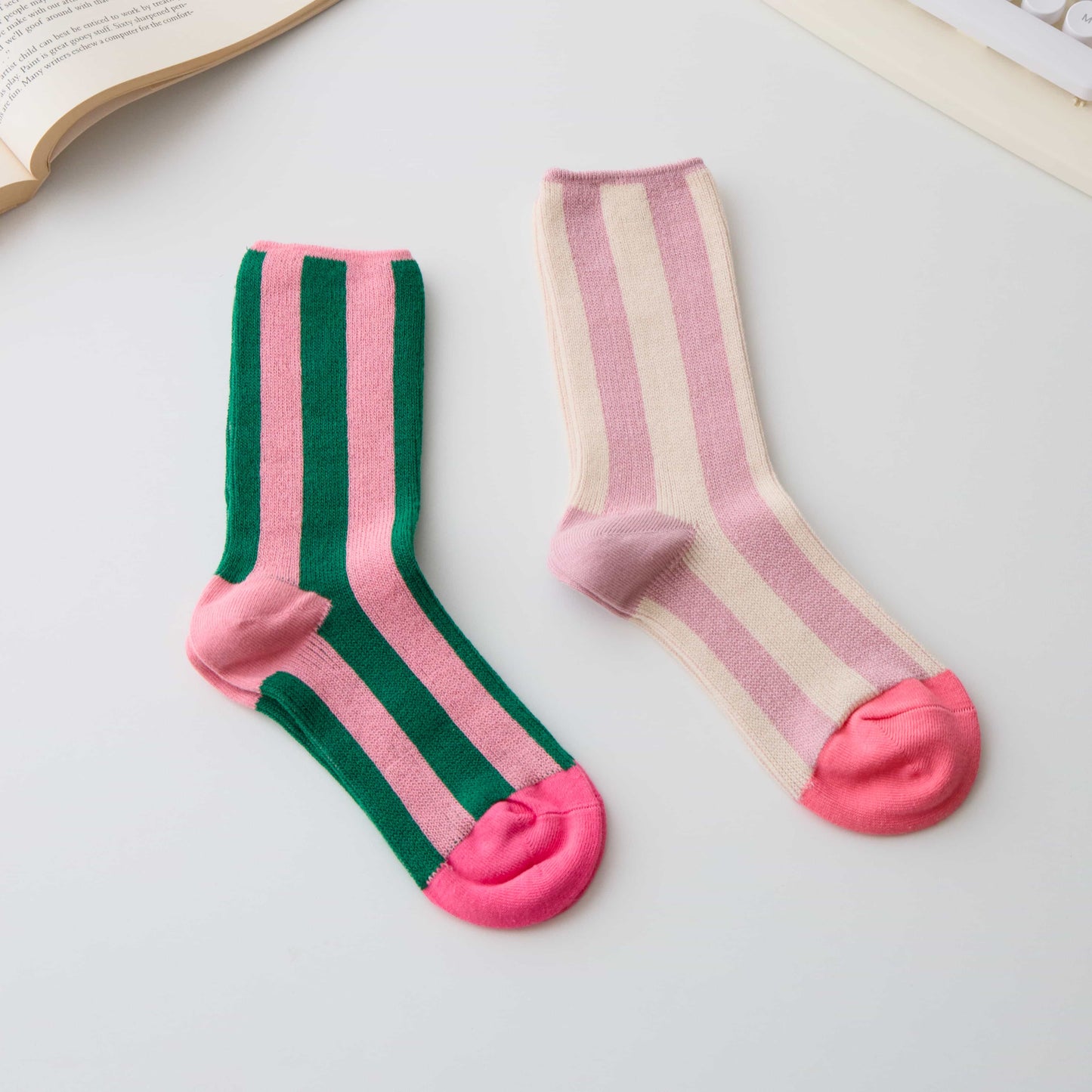 Cotton Striped Crew Socks – Contrast Toe