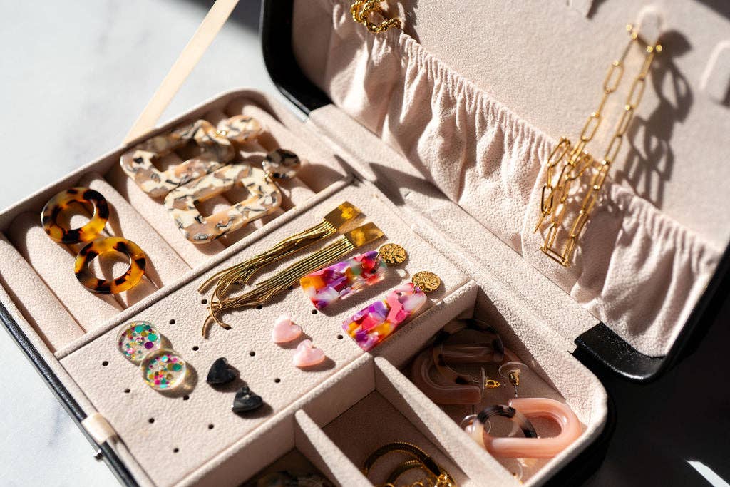 Jewelry Travel Case Box - Black // Gift, Storage
