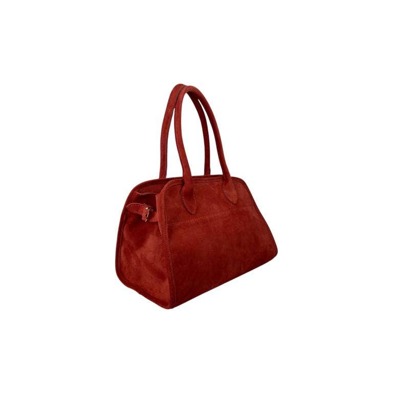 Italian Suede Leather Shoulder Bag with Long Handles