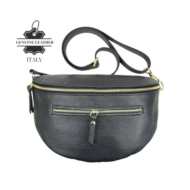 Large Italian Leather Waist/Crossbody Bag with Front Pocket