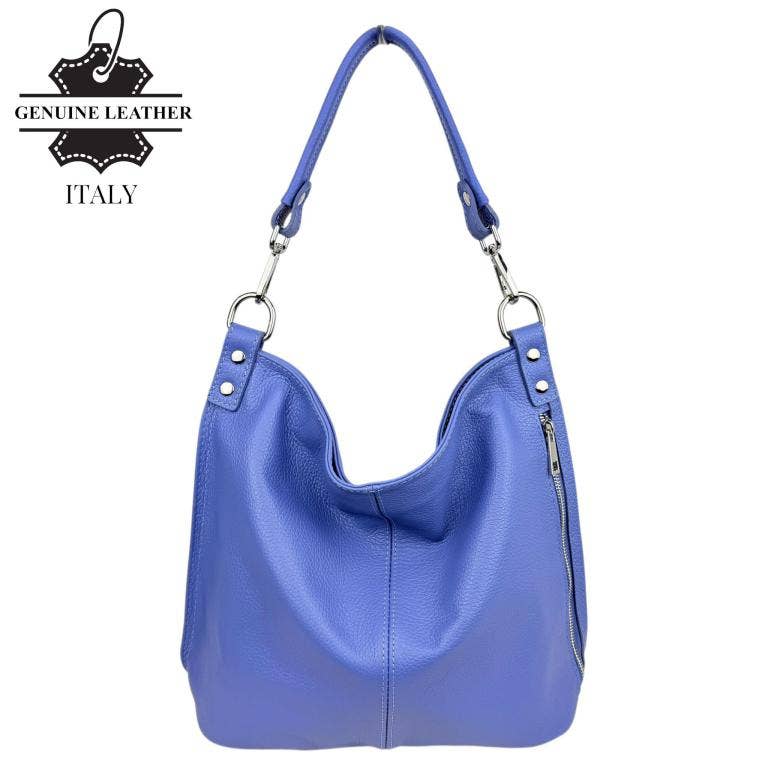 Italian Leather Hobo Bag with Front Pocket B2B 57407