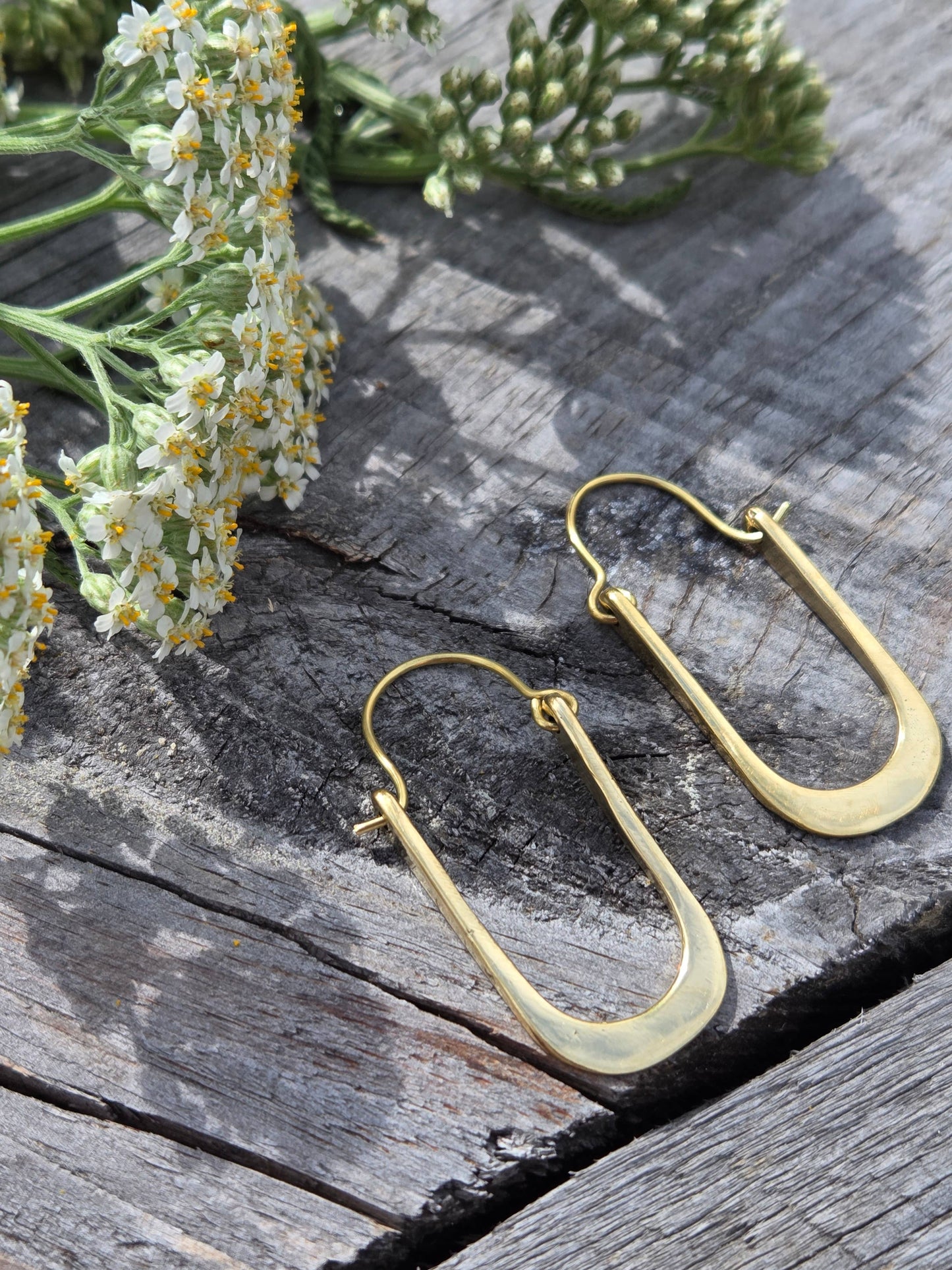 Brass hoop unique handmade oval earrings