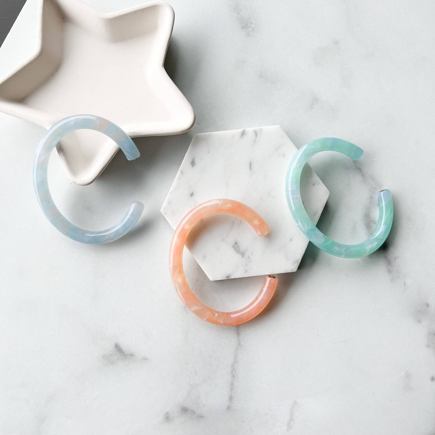 Lush Bangle Cuff in Sky, Peach and Lily Pad