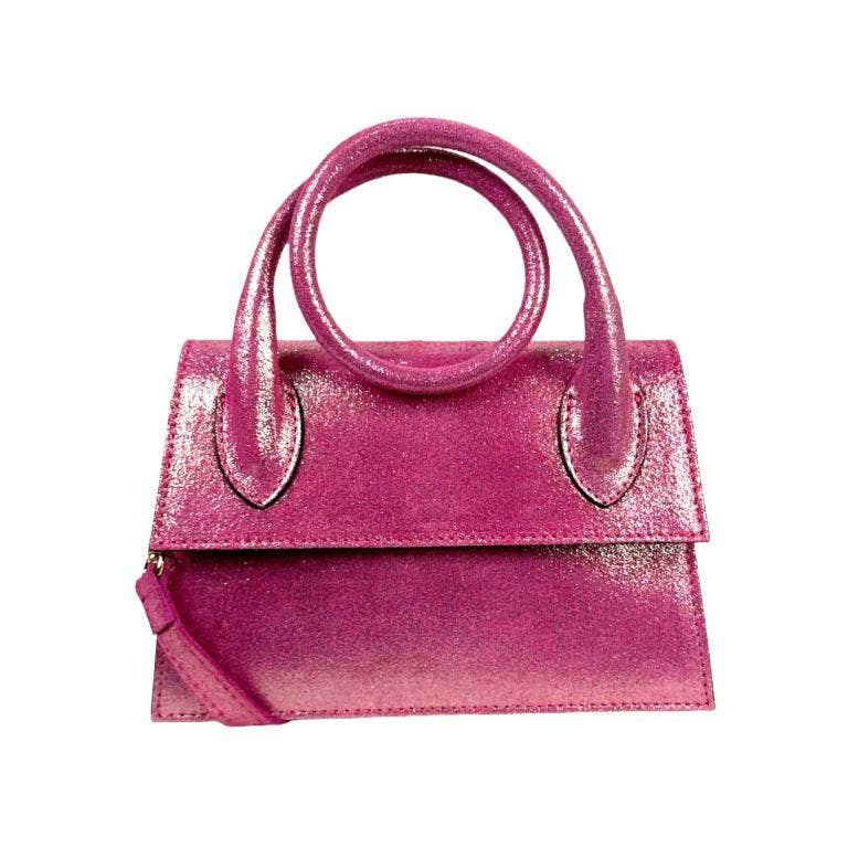 Women's Shiny Leather Shoulder Bag with Long Moldable Handle