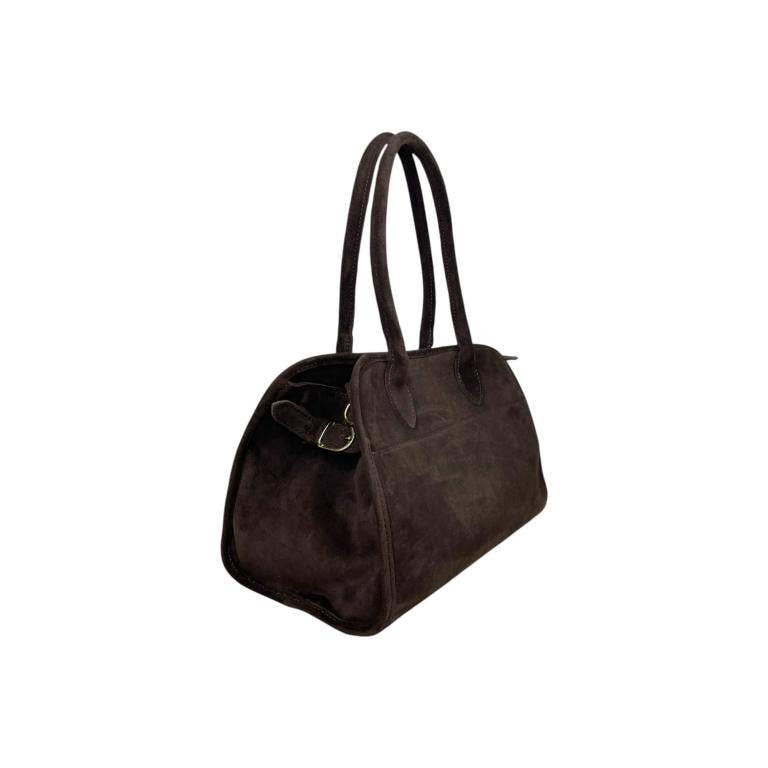Italian Suede Leather Shoulder Bag with Long Handles
