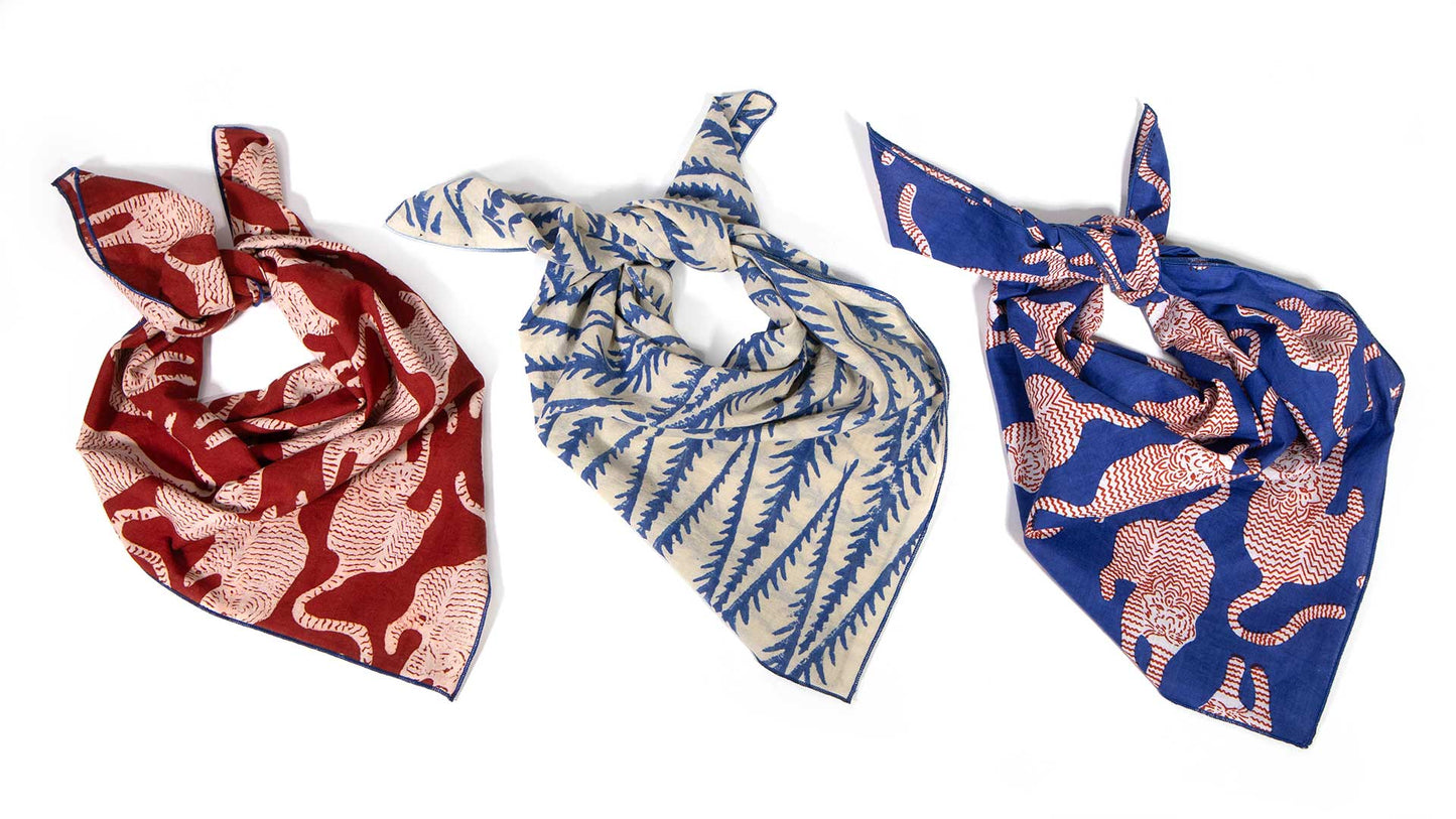 Blue Geo Block Print Bandana