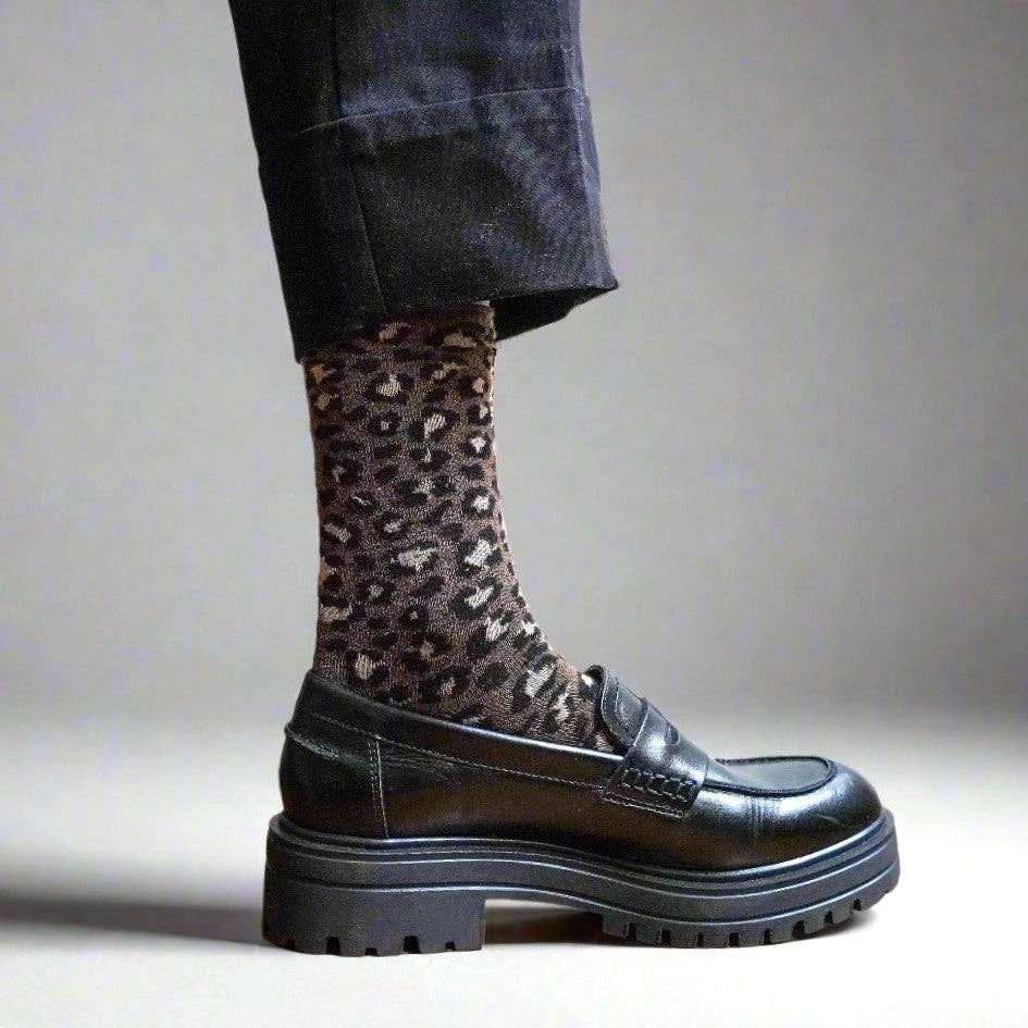 KLUE Glitter Lurex socks in eco-friendly Lyocell | Leopard brown
