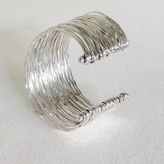 Silver multi layered wire cuff bracelet bohemian style