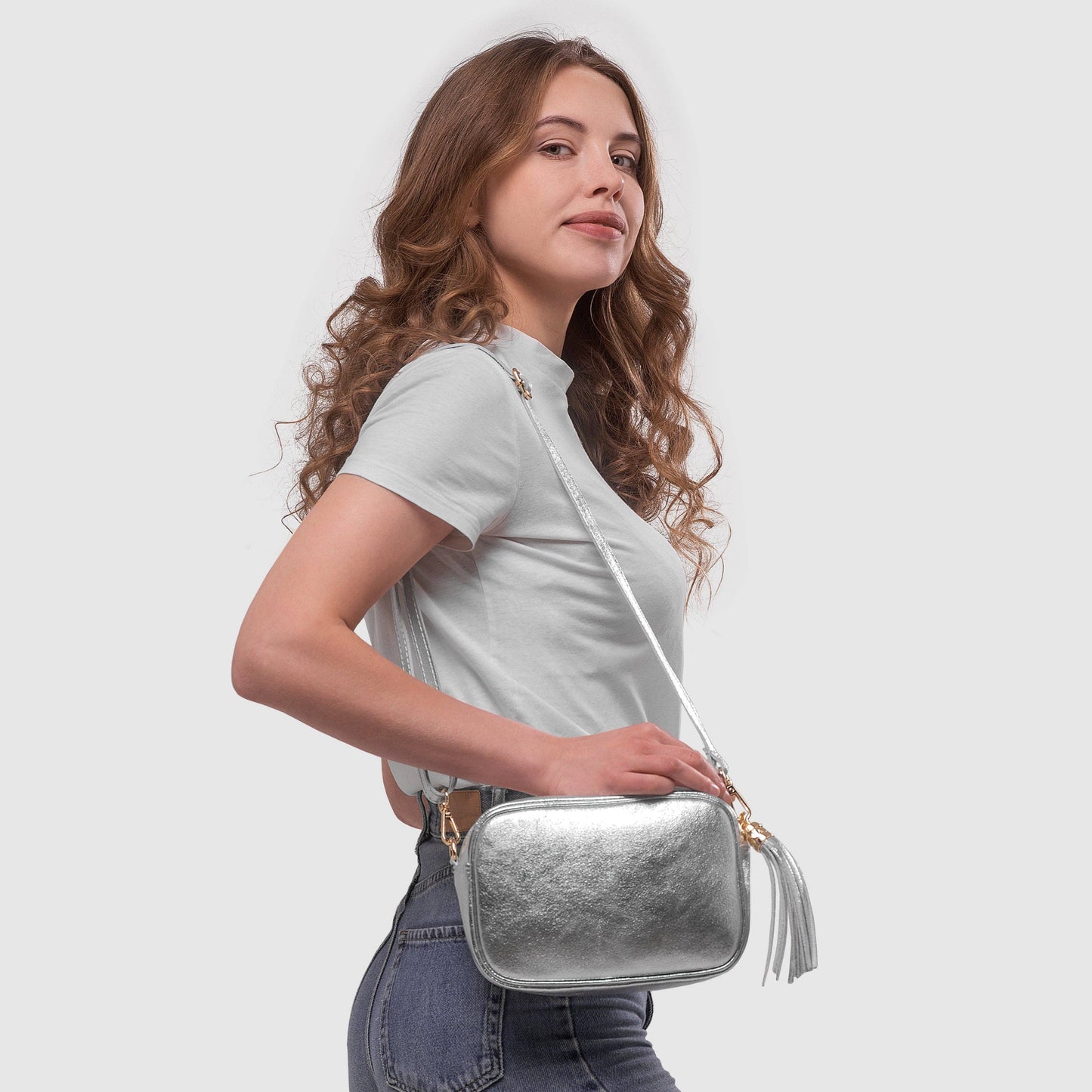 Italian Genuine Metallic Suede Crossbody Bag 231302
