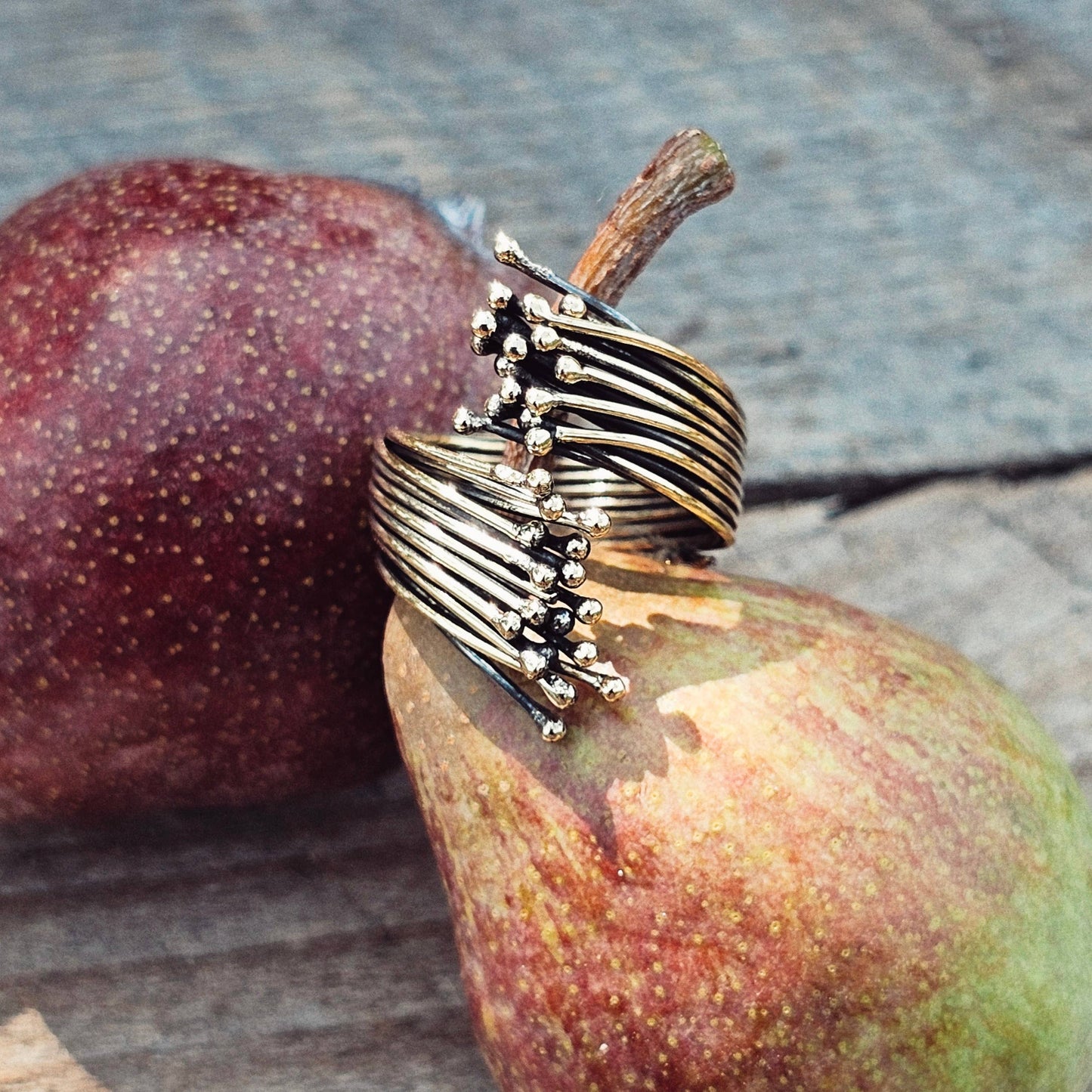 Brass wrap wire layered anther nature ring