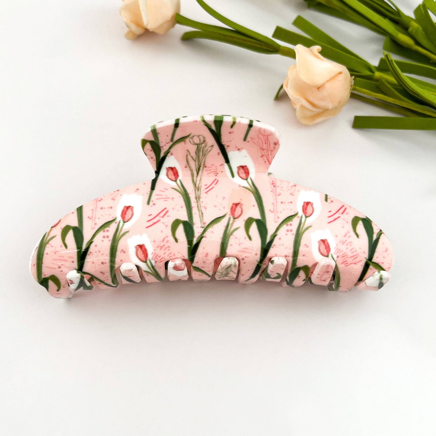 Romantic Pink Tulip Acetate Claw Clip-spring gift