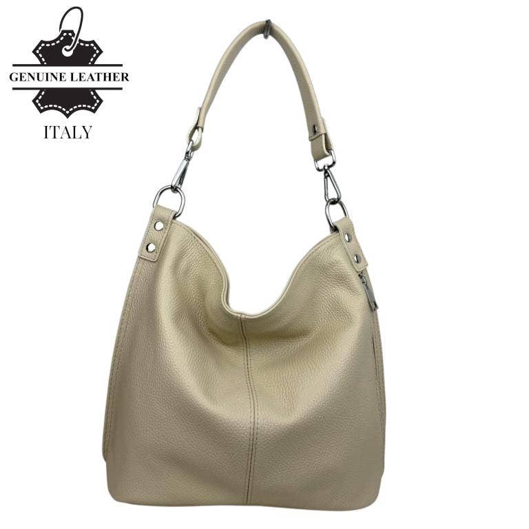 Italian Leather Hobo Bag with Front Pocket B2B 57407