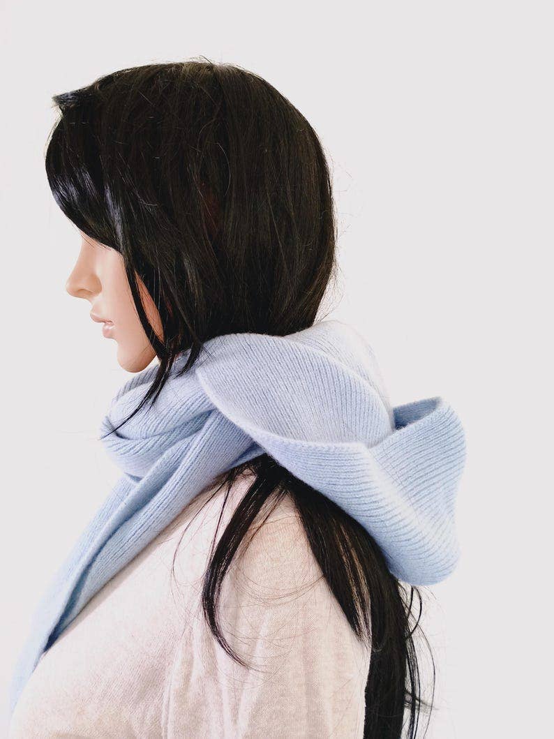 Knitted Hooded Scarf for Women, Cashmere Merino Blend, Cozy Winter Hood Wrap