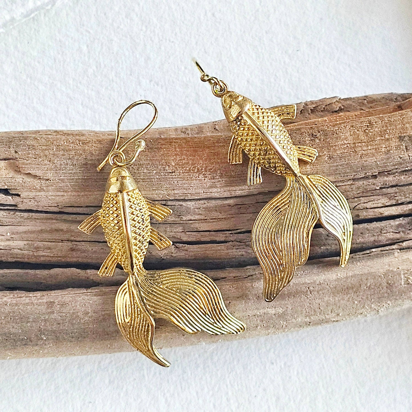 Brass Koi fish design hanging earrings handmade #BX40