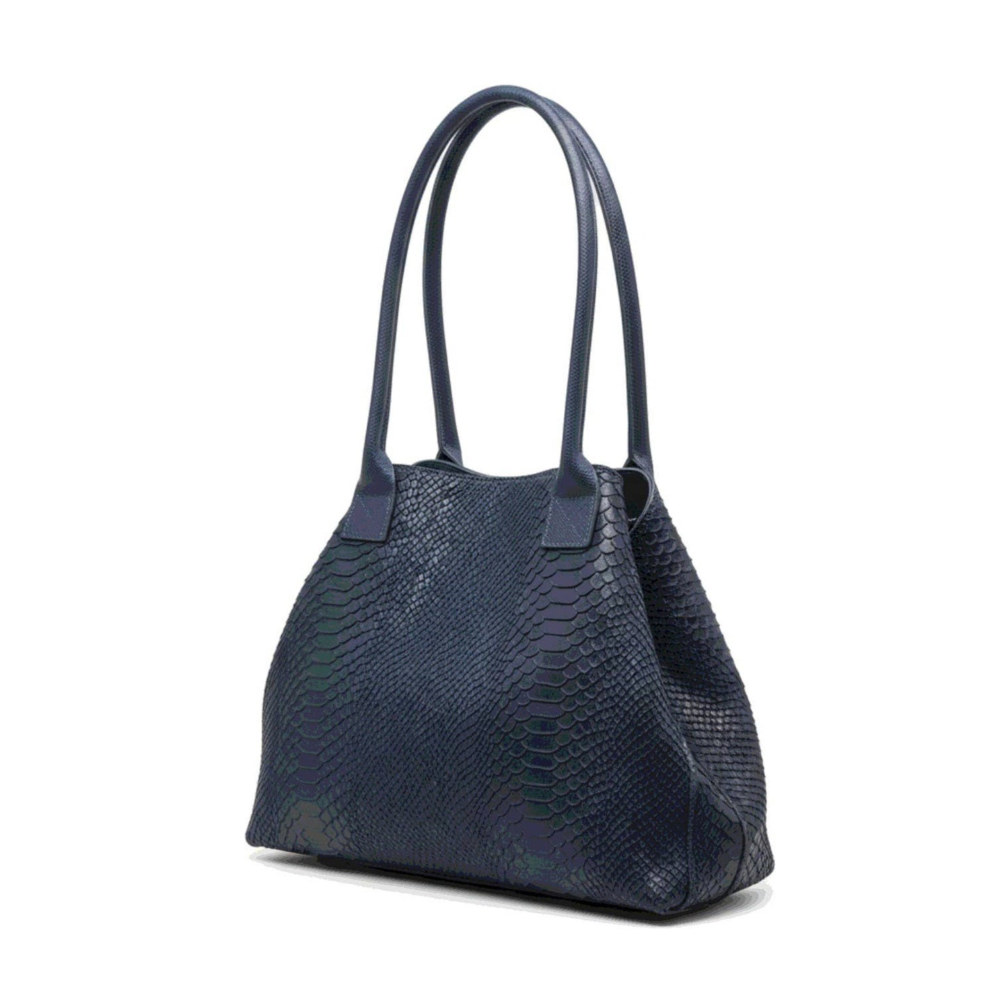 LOLA – Italian Python-Embossed Leather Bag – Navy