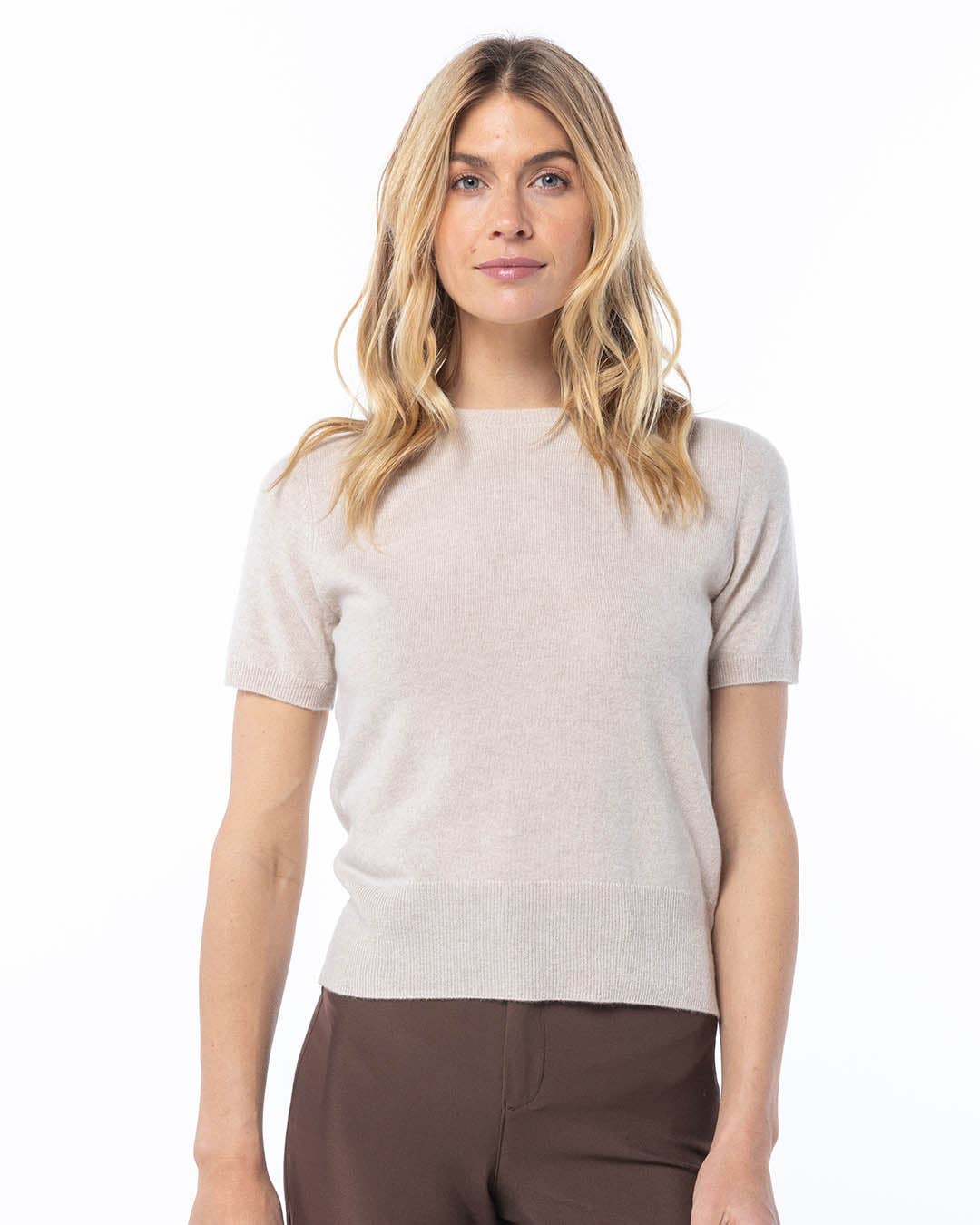 Short Sleeve Cashmere Crew | Oatmeal