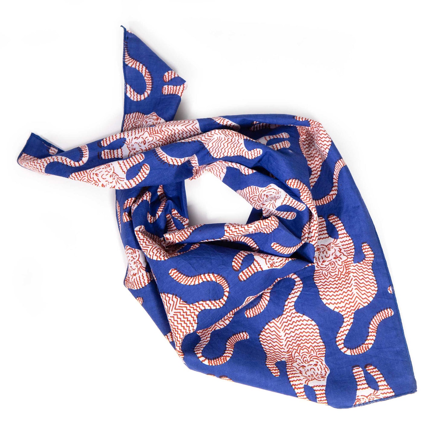 Blue Roaming Tigers Block Print Bandana