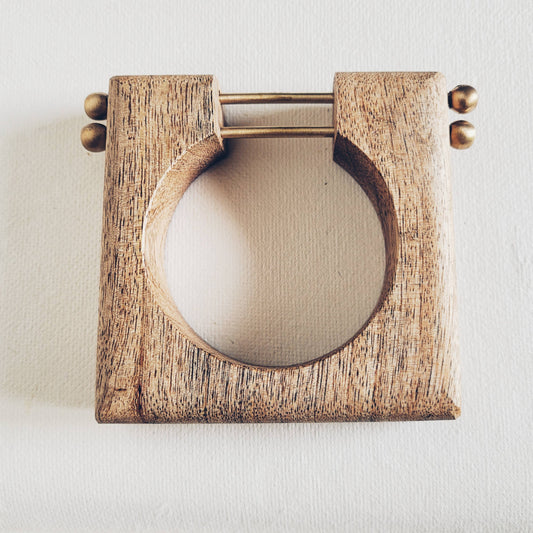 Square orchard wood brass designer bangle bracelet