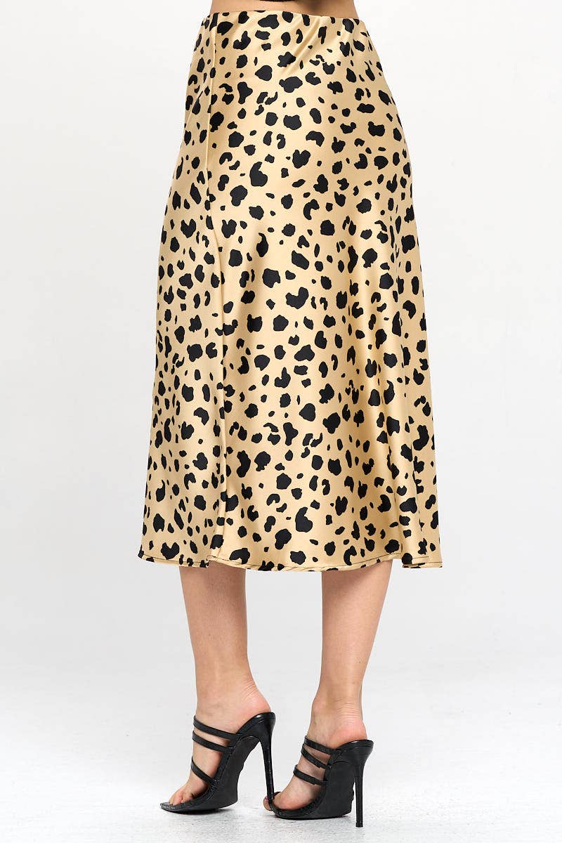 Animal Print Satin Midi Skirt (Made in USA)