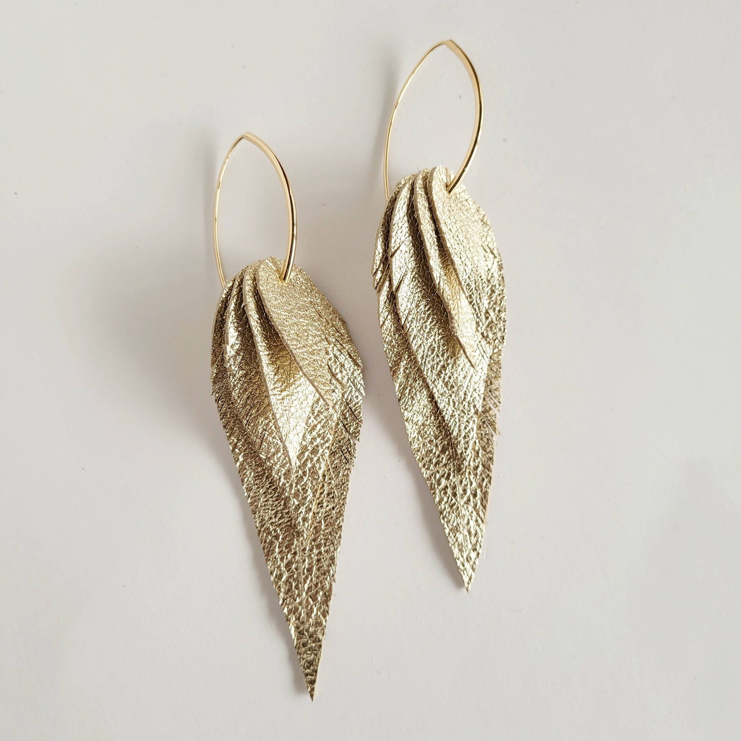 Handmade Metallic Leather Feather Earrings #BX41