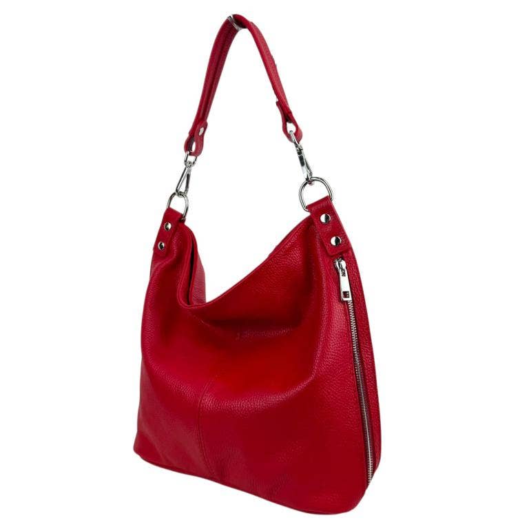 Italian Leather Hobo Bag with Front Pocket B2B 57407