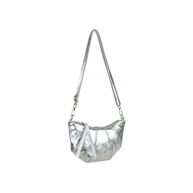 Leather Half Moon Shiny Shoulder Bag