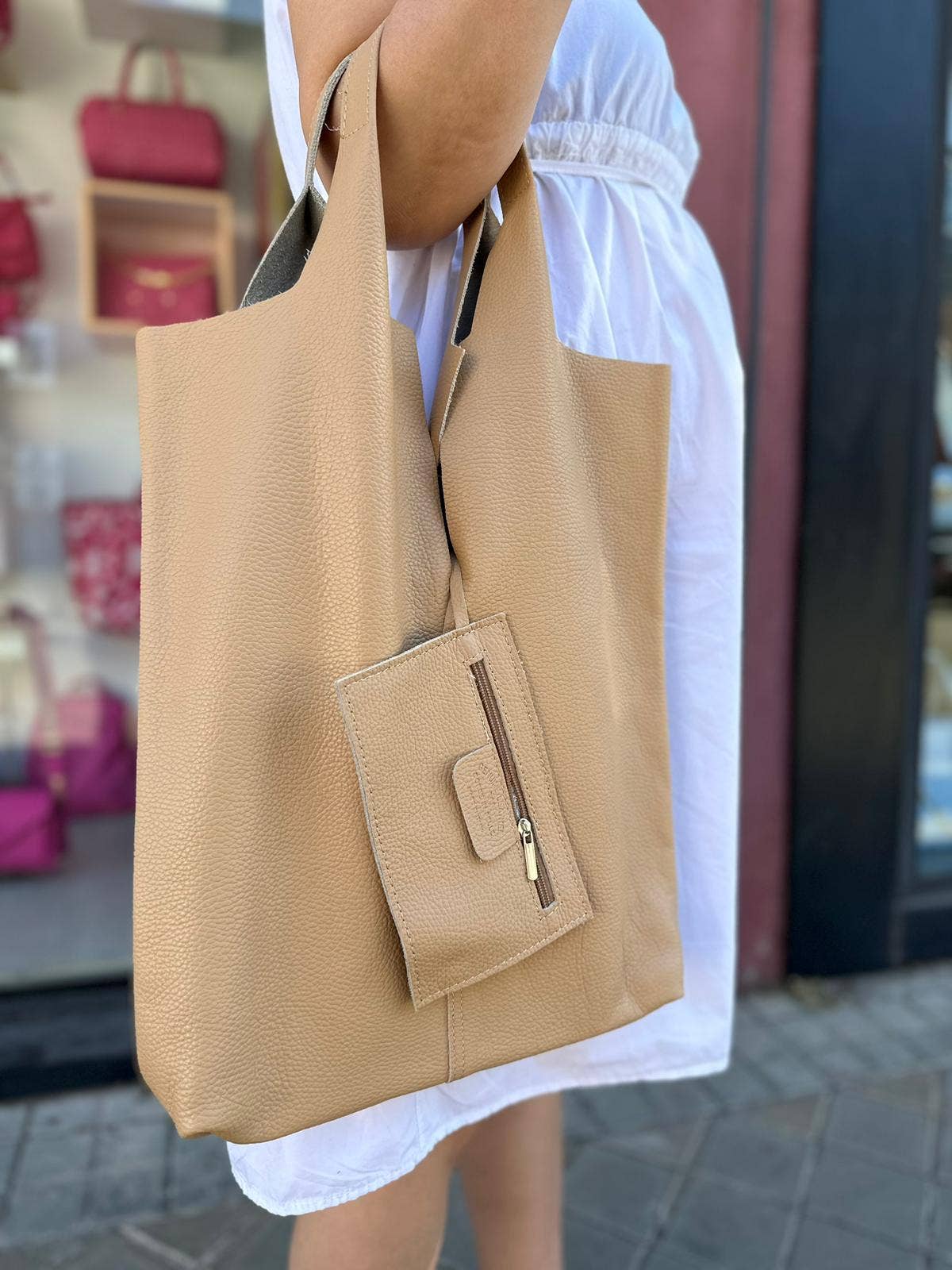 Leather University Shopper Bag with Extra Coin Pocket