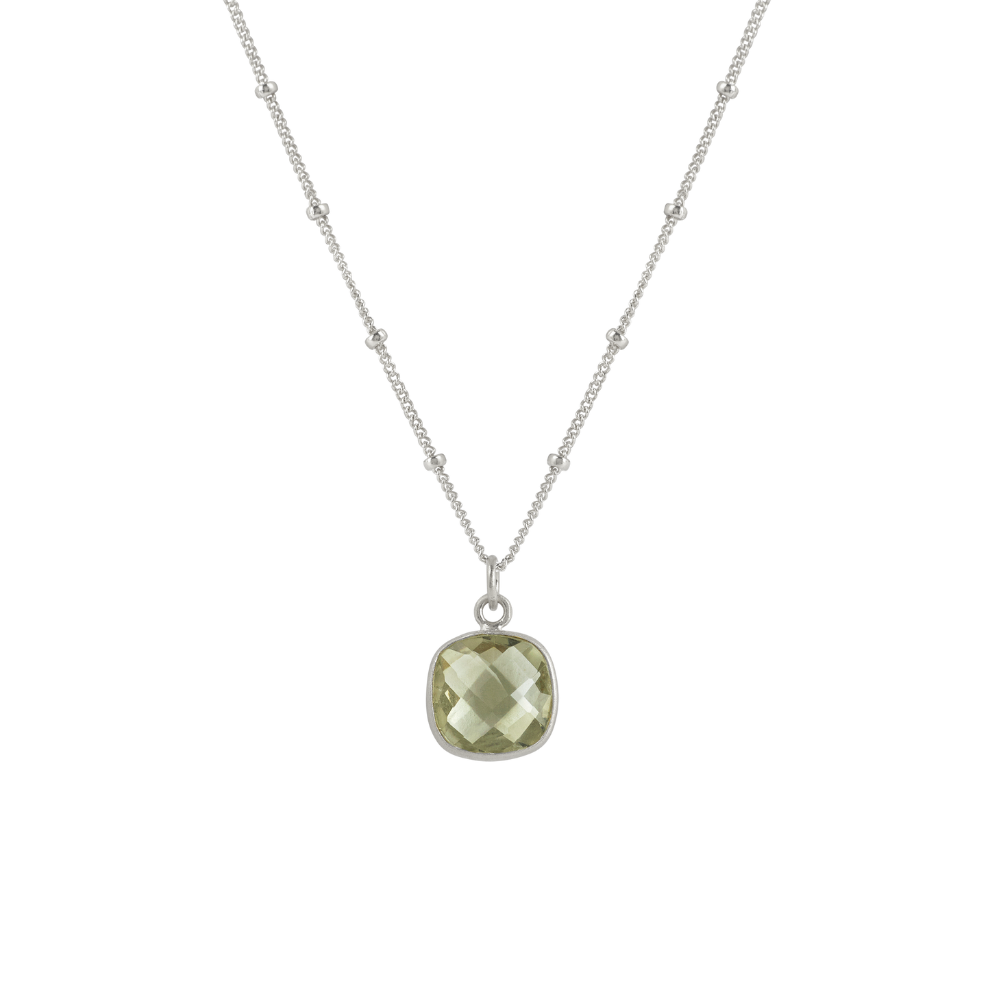 AMET- Square Faceted Green Amethyst Necklace in Silver or Vermeil