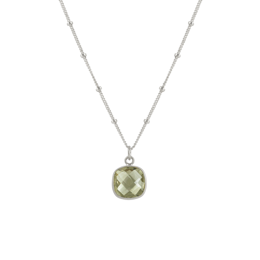 AMET- Square Faceted Green Amethyst Necklace in Silver or Vermeil