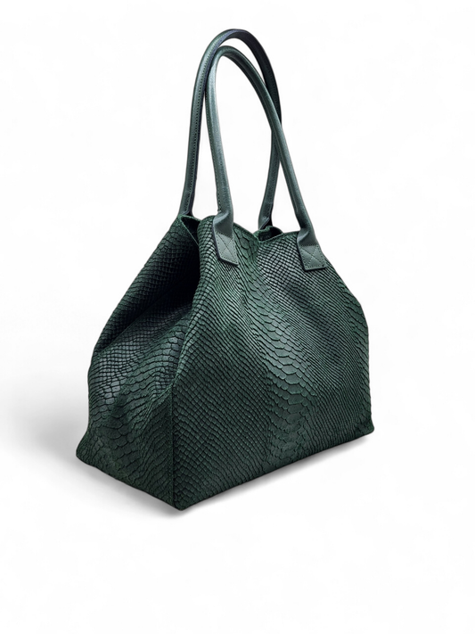 Italian Green Python-Embossed Leather Bag