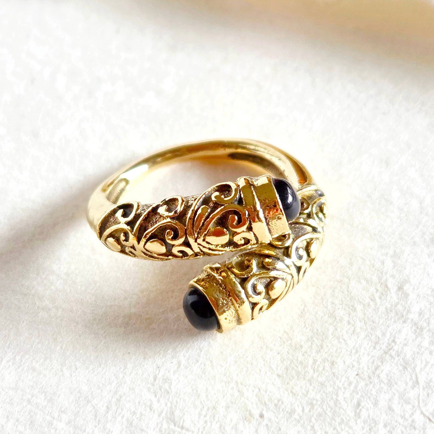 Brass Wrap Ring Handmade Green Agate