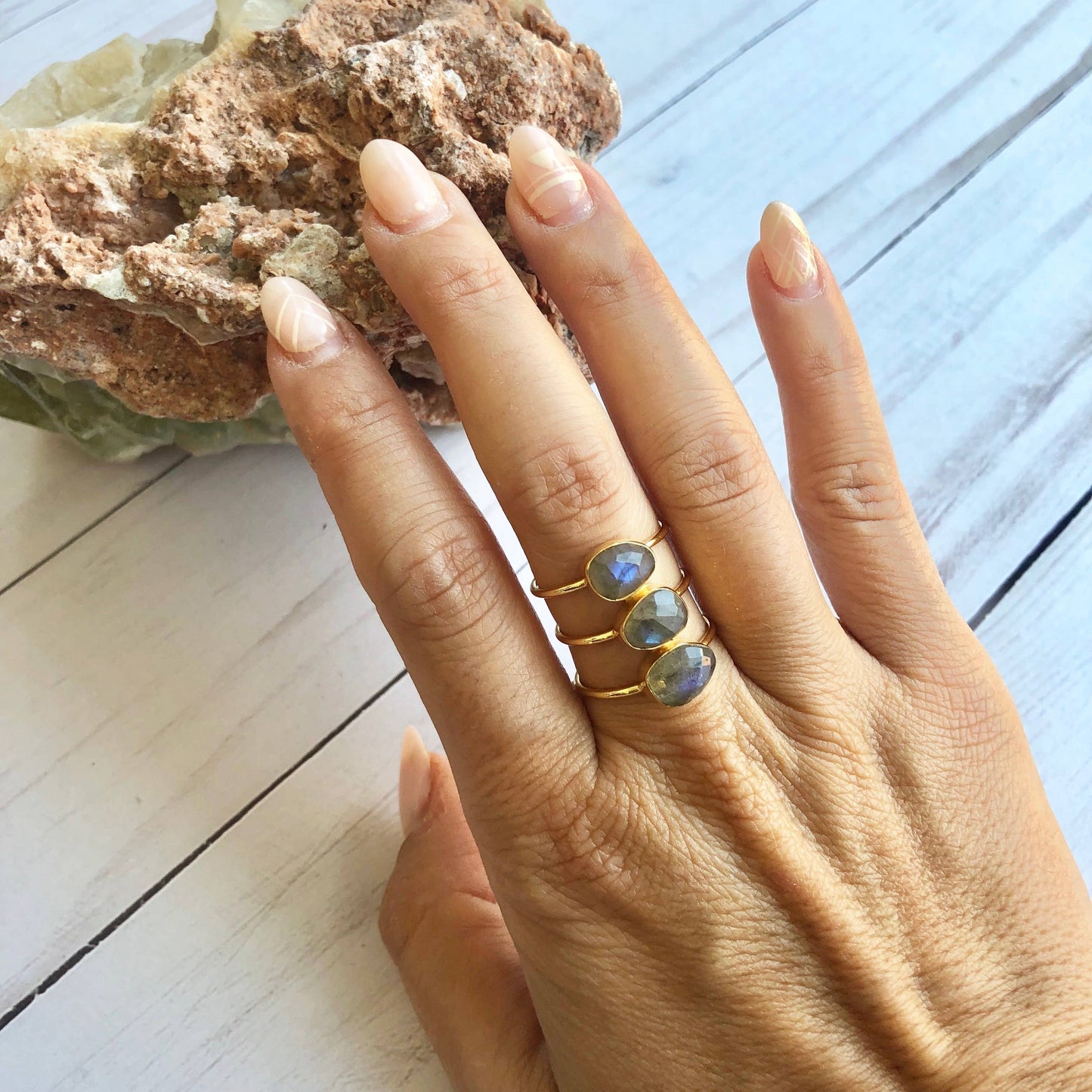 Gold Plated Labradorite Bar Ring - BR5