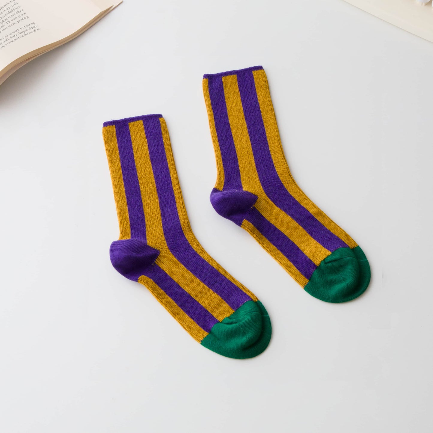 Cotton Striped Crew Socks – Contrast Toe