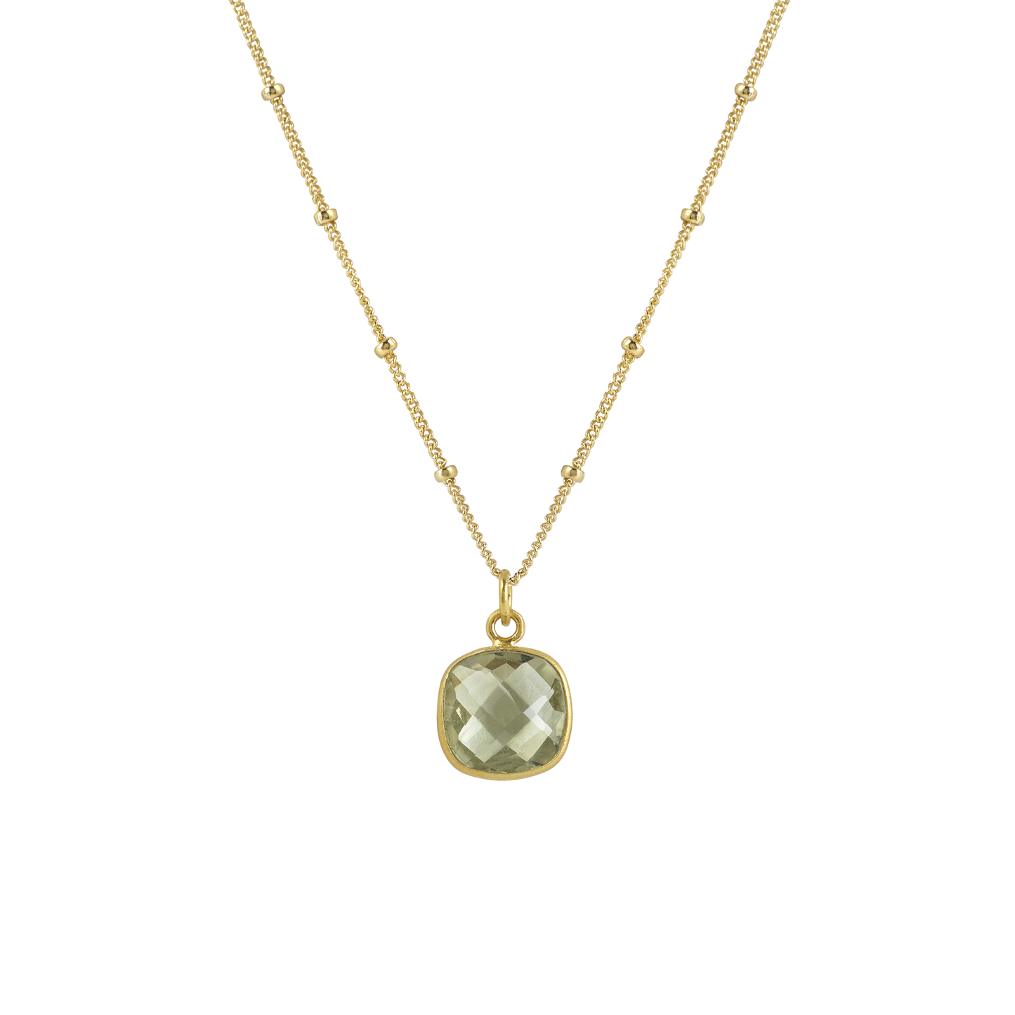 AMET- Square Faceted Green Amethyst Necklace in Silver or Vermeil