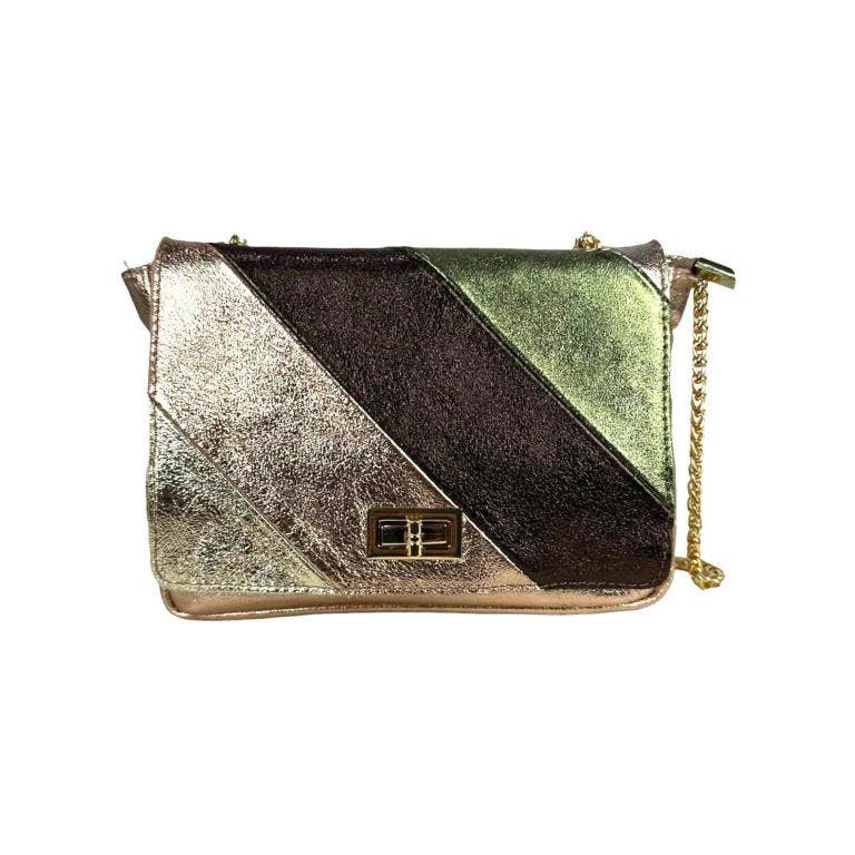 Women's Multicolored Leather Shoulder Bag with Shiny Effect