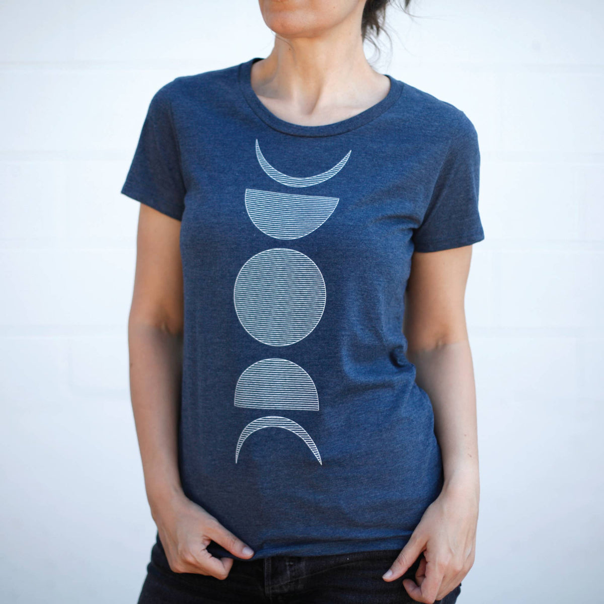 Moon Phase Women's Tee Shirt Made in USA Dusk Blue