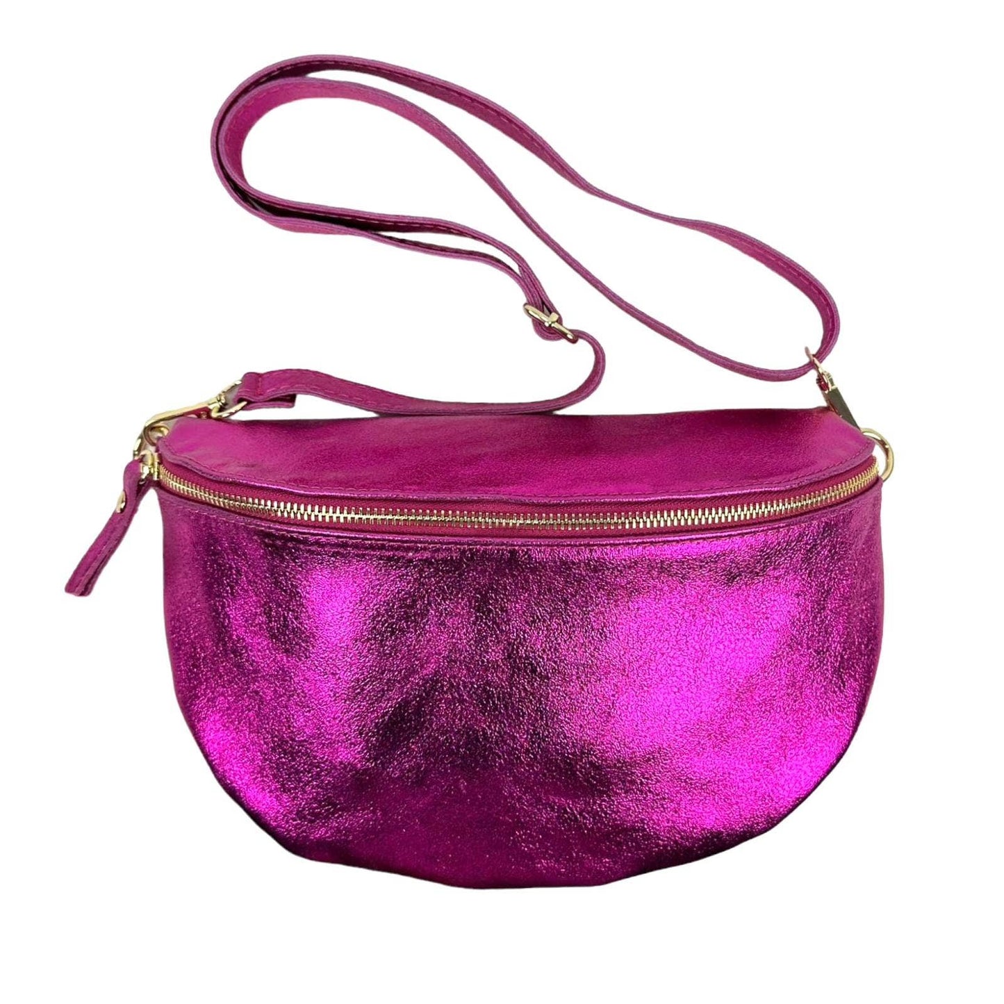 Large Italian Metallic Leather Crossbody/Waist Bag