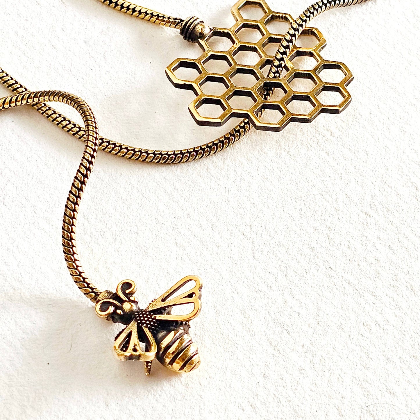 Brass Bee Honeycomb Chain Lariat Necklace BX37