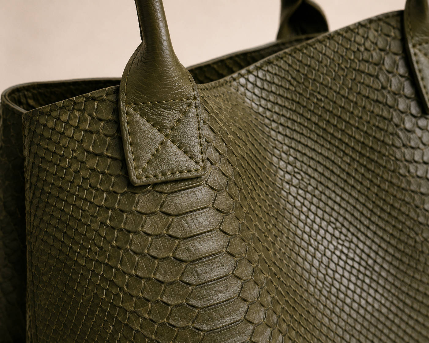 LOLA – Italian Python-Embossed Leather Bag – Khaki