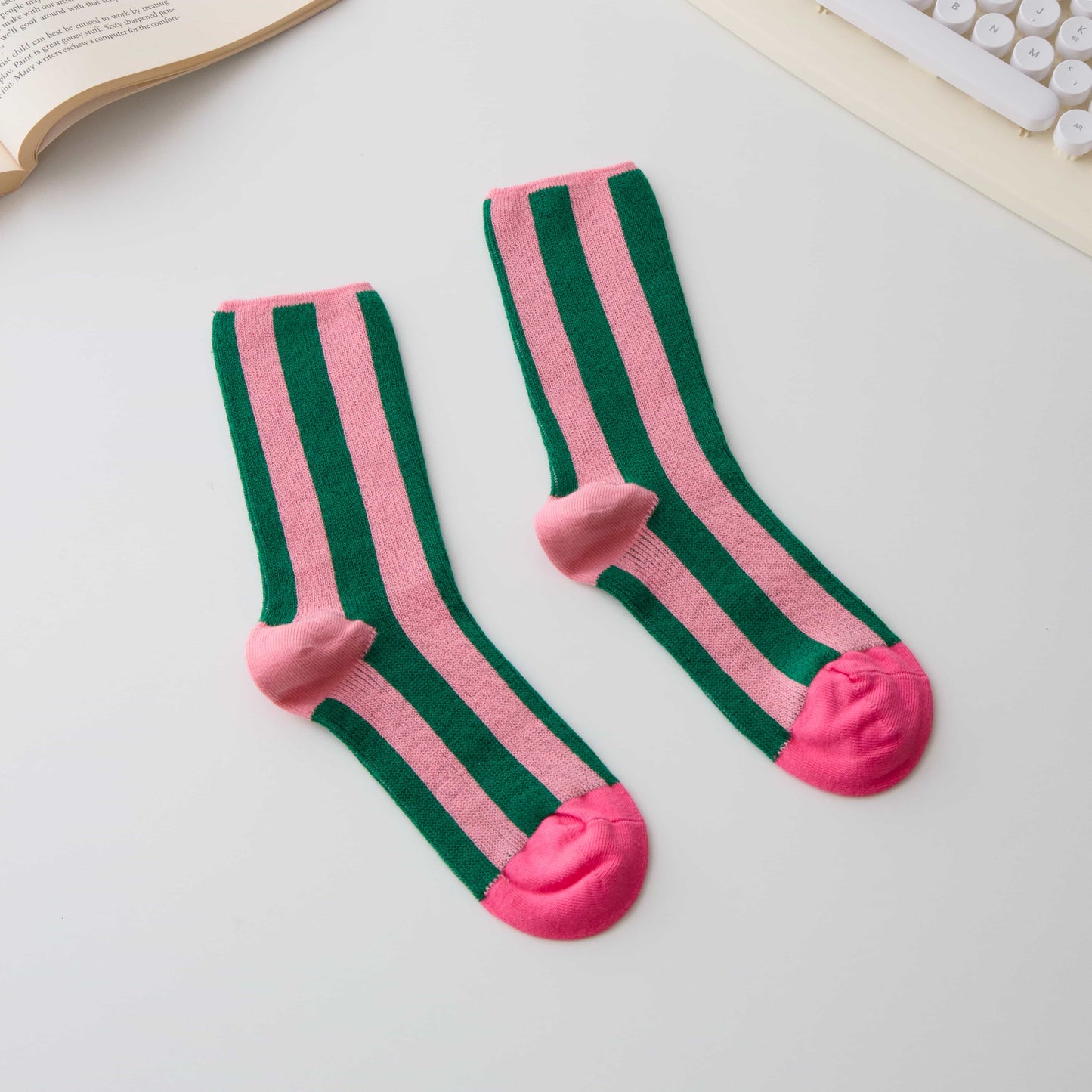 Cotton Striped Crew Socks – Contrast Toe
