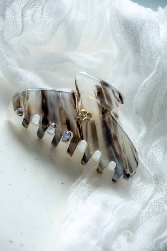 Glamour Grip Mini Claw in Phantom Quartz | Black White Blue Iridescent | Italian Acetate Tortoise Shell Small Hair Clip