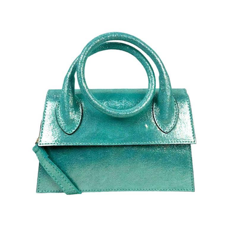 Women's Shiny Leather Shoulder Bag with Long Moldable Handle