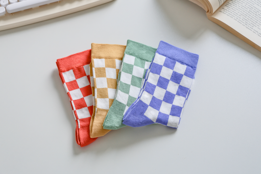 Checkered Cotton Socks - Trendy & Soft Crew Socks